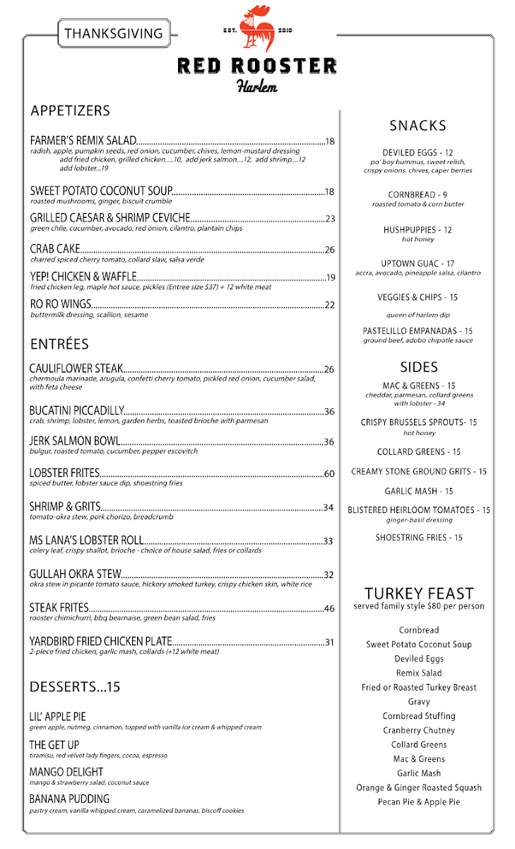 Red Rooster Harlem Menu - Image 1